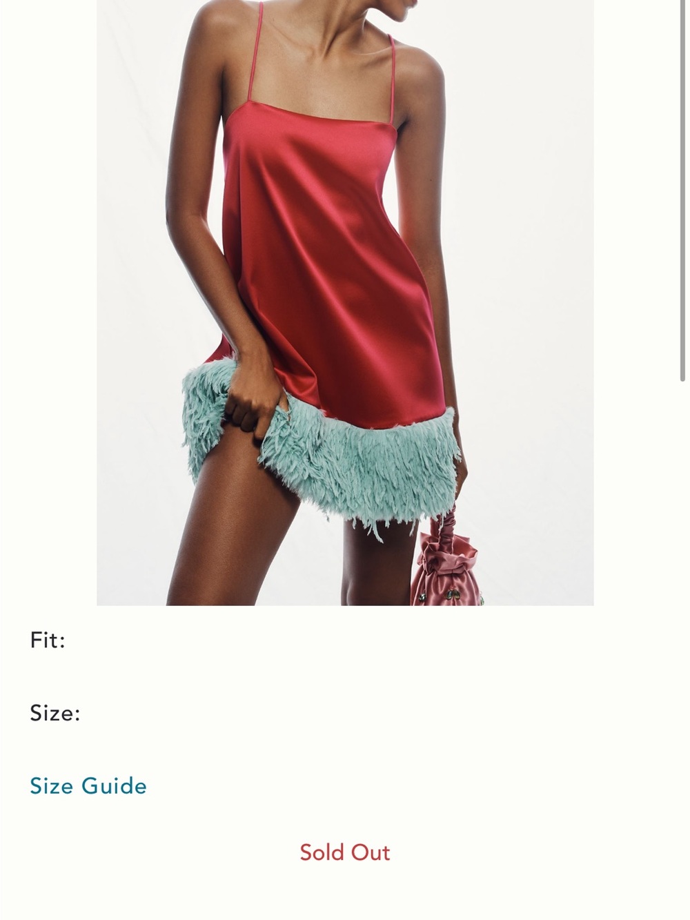 Anthropologie Red Satin Slip with Mint Feather Hem